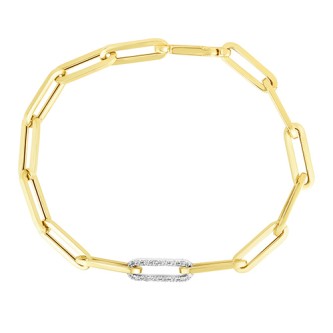 Jilco - Paperclip Bracelet w/ Diamond Accent Link, Gold
